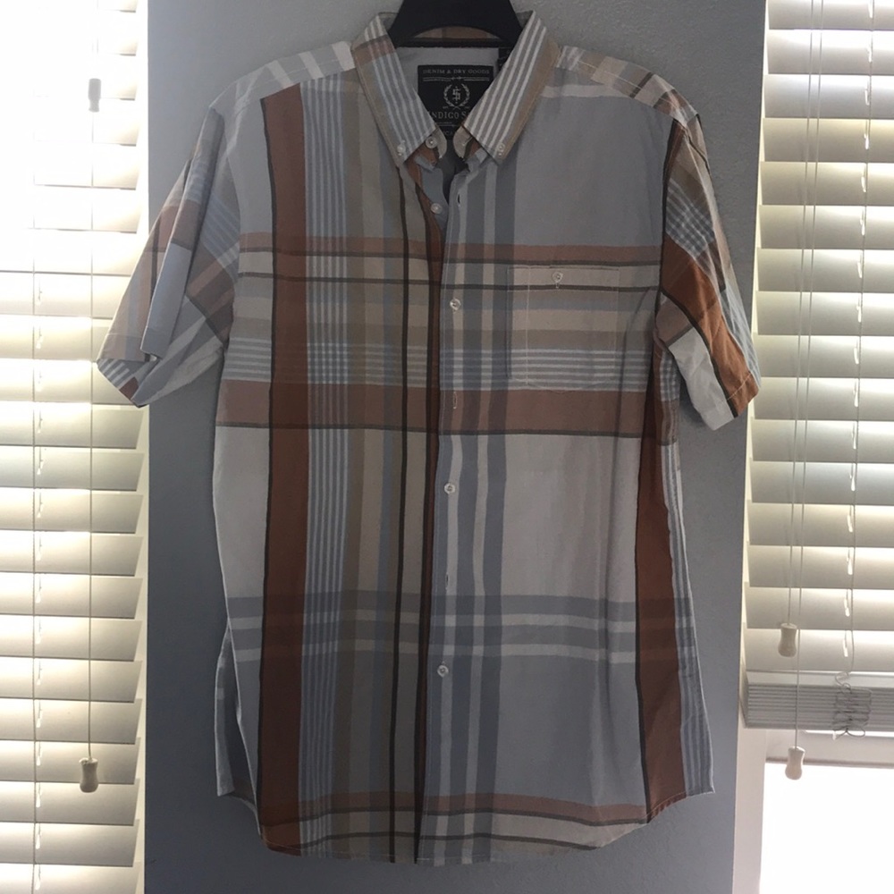 NWOT Mens Indigo star button up plaid shirt